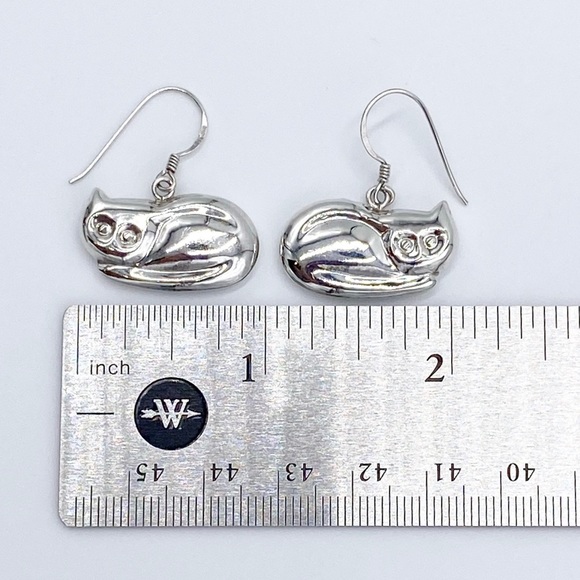 Vintage Sterling Silver Cat Earrings - Picture 2 of 5